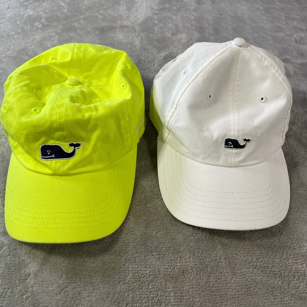 Vineyard Vines Cap Hat Lot 2 Mens Whale Logo Neon Yellow White Light Adjustable